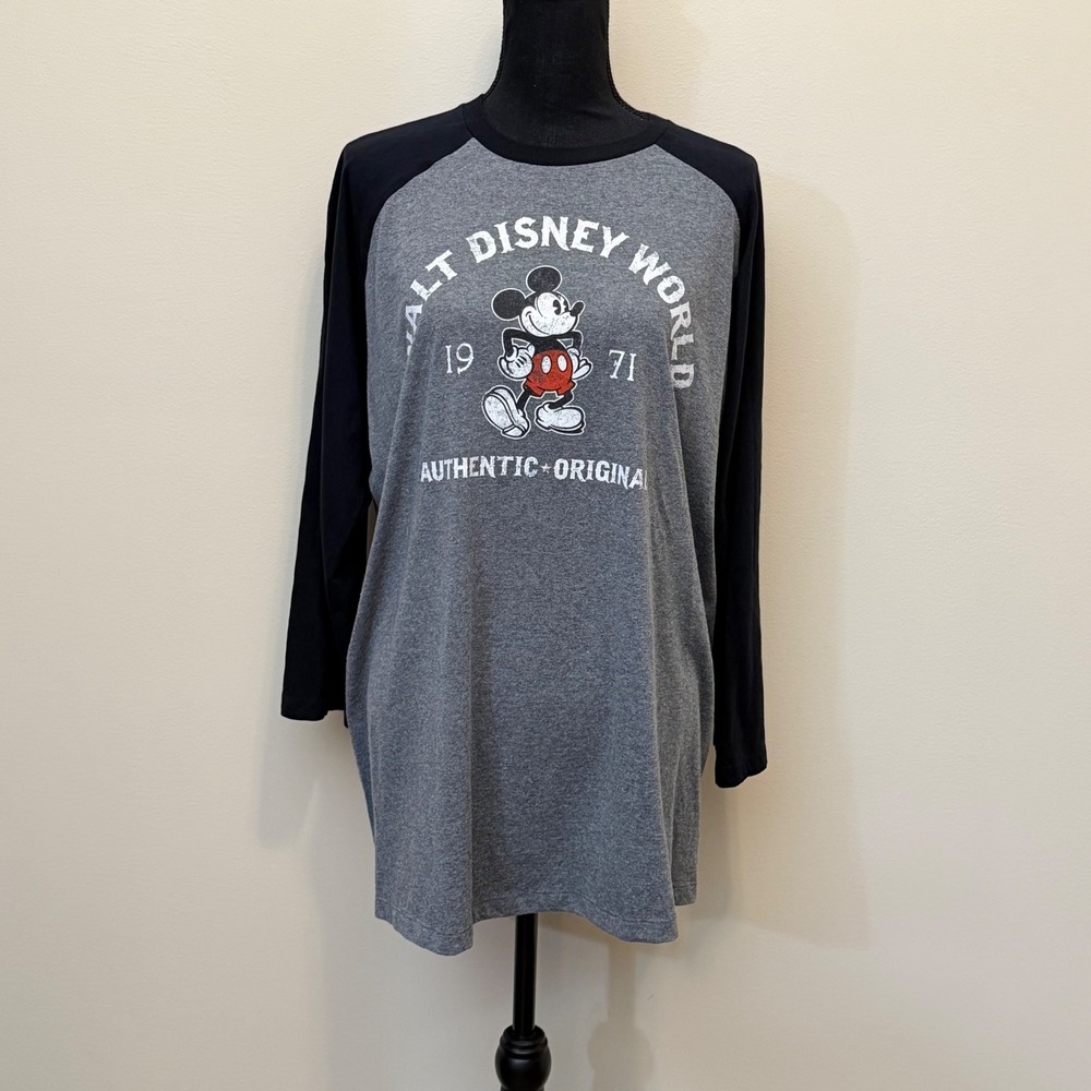 Disney Parks Mickey Mouse Walt Disney World Raglan Baseball Tee Grey Womens XL